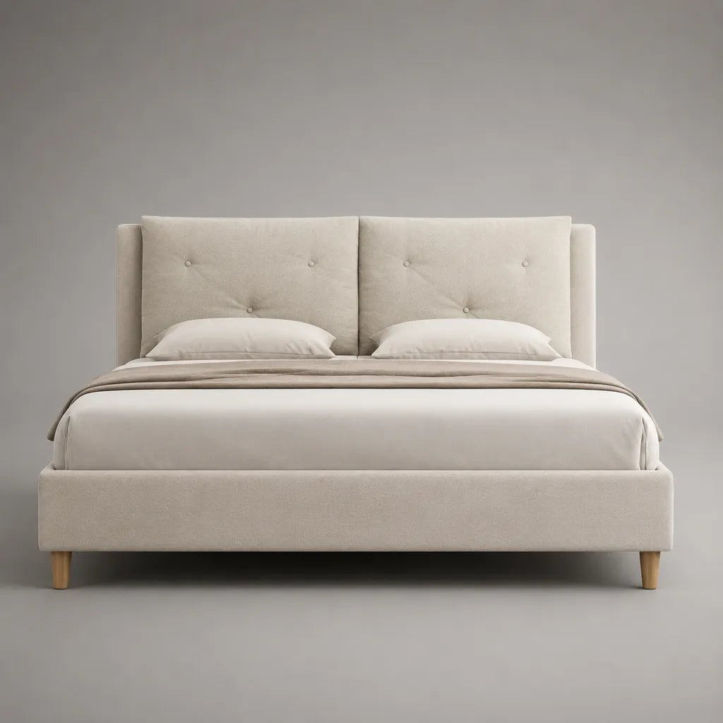 Letto matrimoniale imbottito 160 x 200 cm in tessuto beige con testiera capitonné