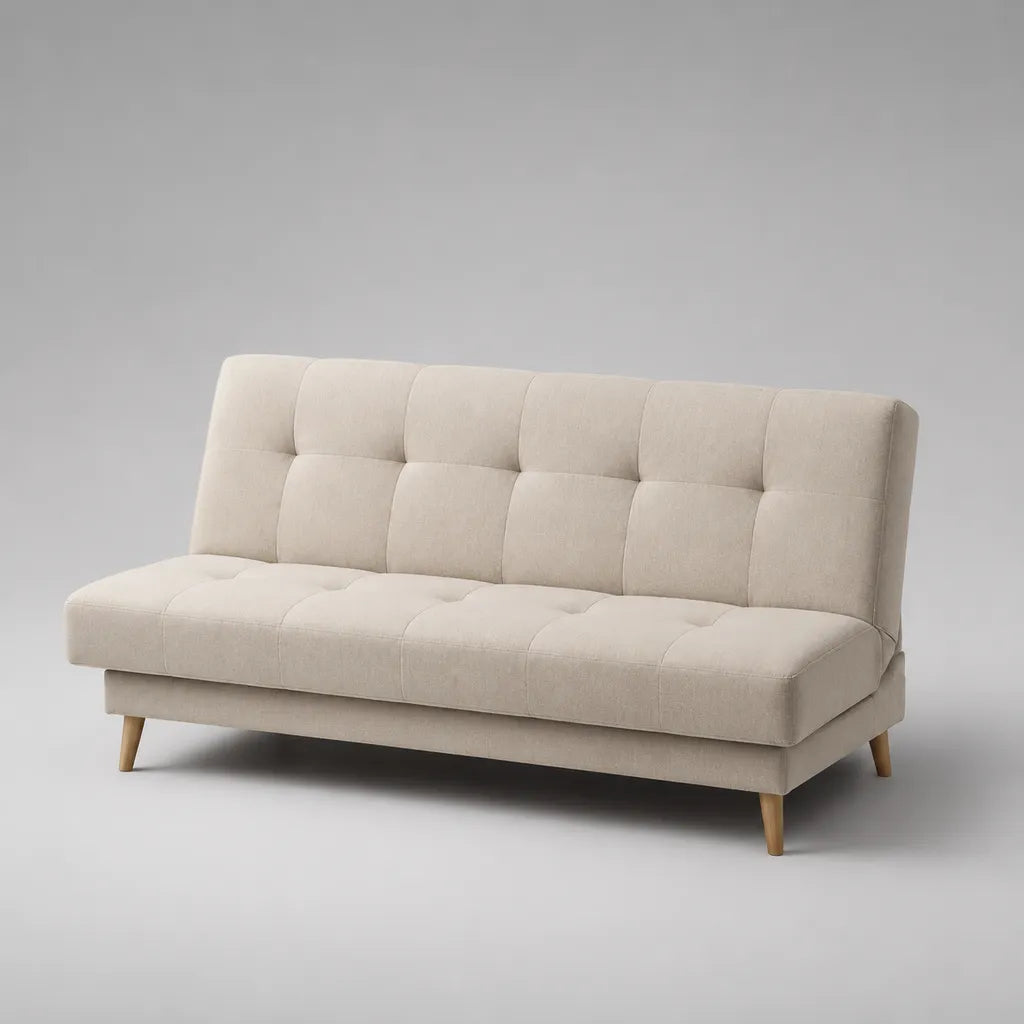 Divano letto rettangolare a 3 posti in poliestere beige con schienale reclinabile, 180 x 86 x 82 cm