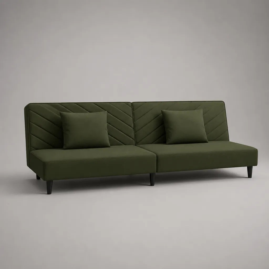 Divano letto 3 posti in tessuto verde oliva con schienale reclinabile, 180 x 82 x 80 cm