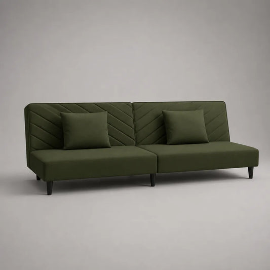 Divano letto 3 posti in tessuto verde oliva con schienale reclinabile, 180 x 82 x 80 cm