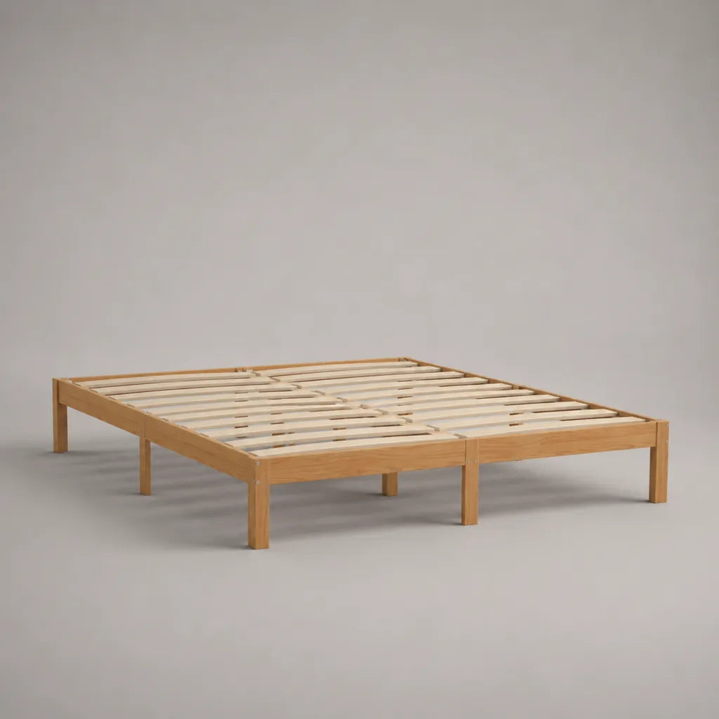 Letto matrimoniale in legno naturale 180 x 200 cm, dimensioni esterne 205 x 186 x 35 cm, con rete a doghe