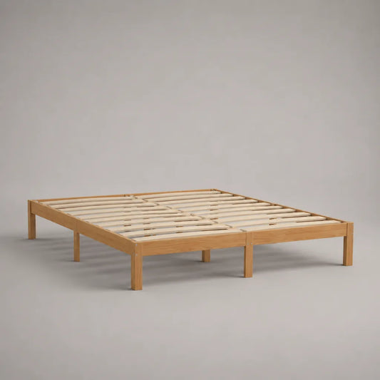 Letto matrimoniale in legno naturale 180 x 200 cm, dimensioni esterne 205 x 186 x 35 cm, con rete a doghe