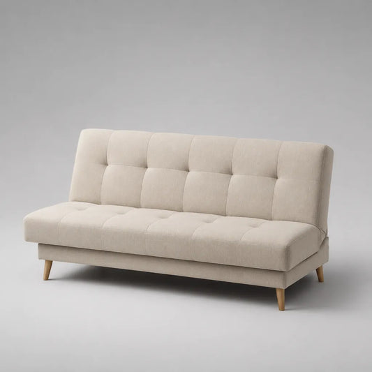 Divano letto rettangolare a 3 posti in poliestere beige con schienale reclinabile, 180 x 86 x 82 cm