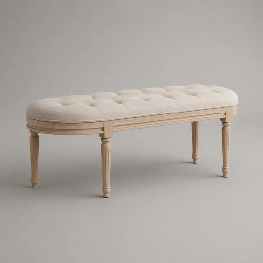 Panca fondoletto imbottita in poliestere e legno, beige chiaro e naturale, 120 x 40 x 48 cm