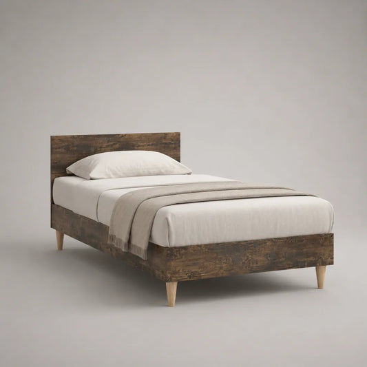 Struttura letto singolo rettangolare con testiera 90 x 200 cm in truciolare melaminico marrone rustico