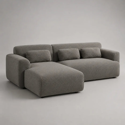 Divano angolare a 3 posti con penisola sinistra in bouclé grigio, 275 × 170 × 76 cm