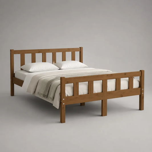 Letto matrimoniale in legno massello di pino marrone per materasso 160 x 190 cm, dimensioni 168 x 199 x 100 cm