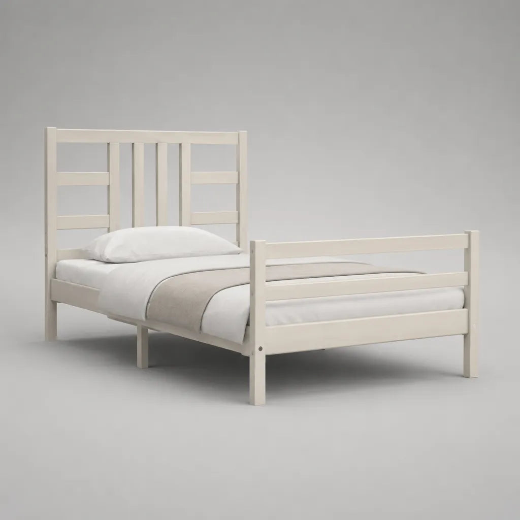 Letto singolo in pino massello bianco, 98 x 208 cm, rete a doghe per materasso 90 x 200 cm