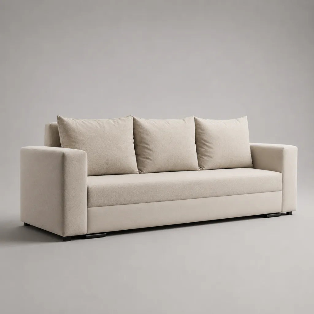 Divano 3 posti in poliestere crema, 215 × 90 × 85 cm