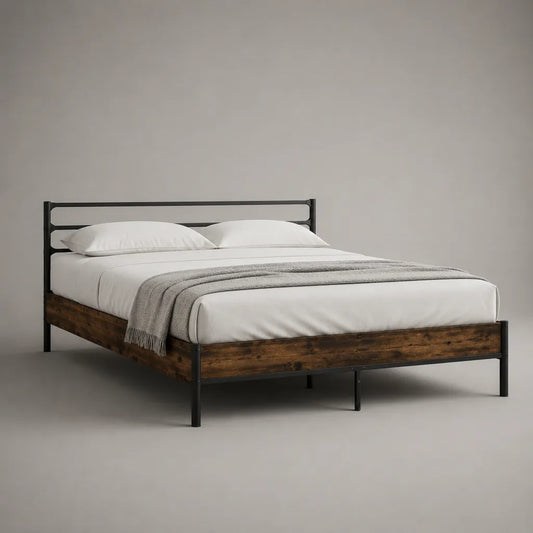 Letto matrimoniale 160 x 200 cm in acciaio e legno, marrone e nero, 166 x 209 x 100 cm