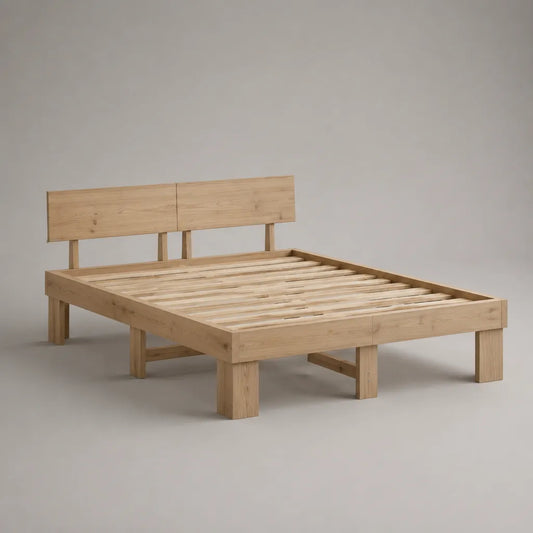 Letto matrimoniale 160 x 200 cm in pino massello naturale con testiera e rete a doghe